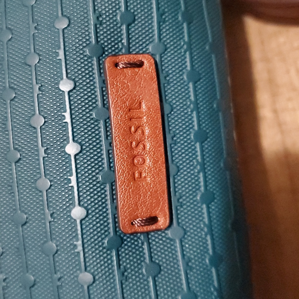 Fossil Fiona Teal Turquoise Woven Canvas Crossbody Purse Bag - Picture 2 of 14